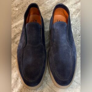 SANTONI Blue Suede Desert Summer Open Italy Walk 8 Ankle Boots Slip On $900 LP